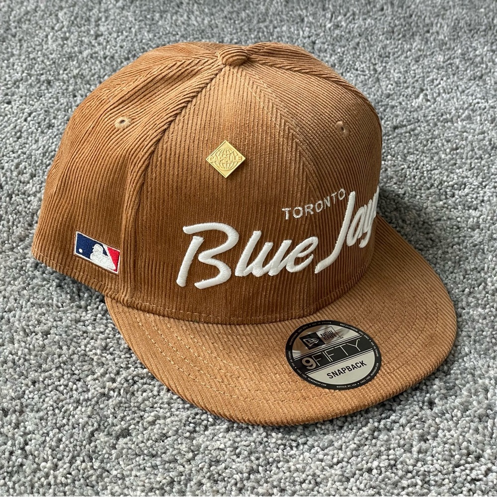 Capsule New Era Toronto BlueJays Corduroy Script Snapback Hat Brown Pin Green UV